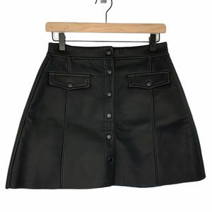 H&M Faux Leather Mini Skirt Button Front Raw Hem Vegan
